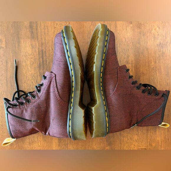 Dr. Martens Castel Combat Boots Burgundy Cloth Lace-Up Ankle Round Toe 8-Eye 6 - Picture 4 of 8